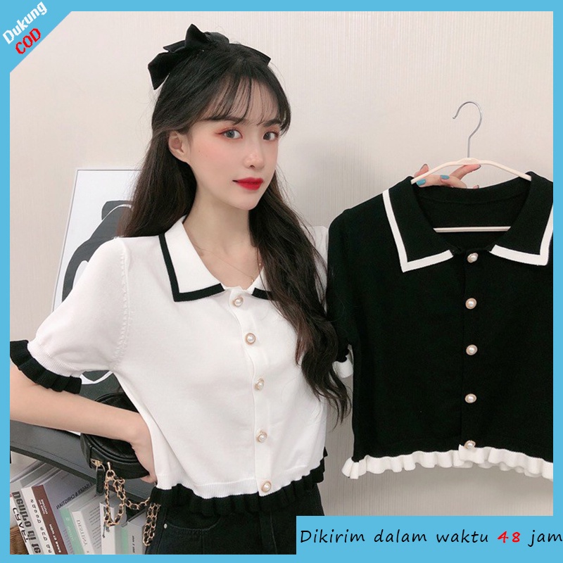 [Diskon Spesial] Crop top rajutan kaos lengan pendek wanita Korea