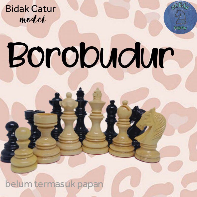 Bidak Catur Kayu Mentaos model Borobudur ( Dobel Menteri &amp; Free Pouch )