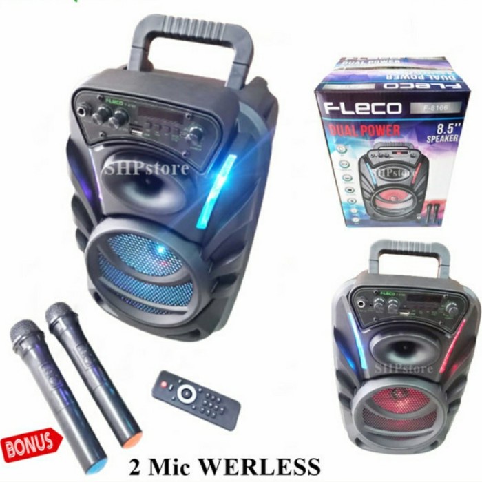 Speaker Bluetooth Karaoke 8.5" Fleco F 8166 + 2 Mic Wireless