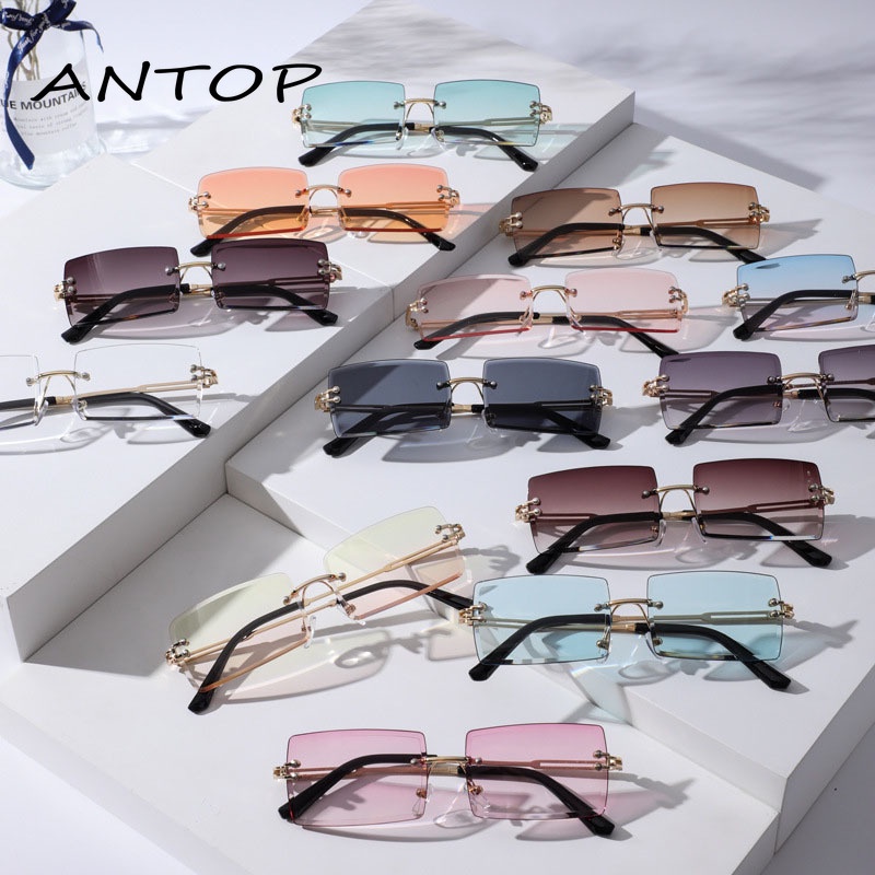 Korea Kacamata Wanita Gradien Persegi Aksesoris Kacamata Fashion Tanpa Bingkai ANTOP
