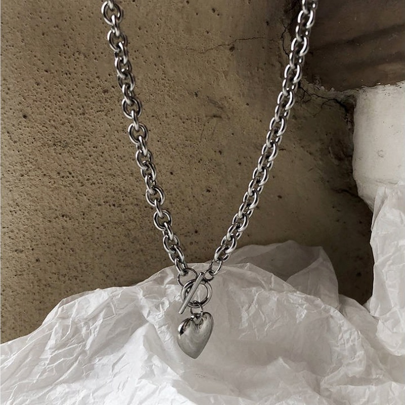 We Flower Kalung Rantai Liontin Hati Warna Silver Gaya Punk Retro Untuk Wanita