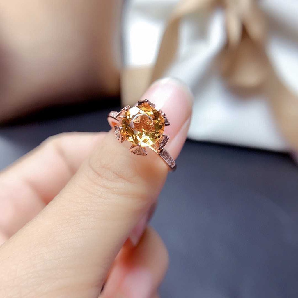 perak asli 925 cincin Wanita Batu Permata Kuning Batu Permata Cincin Dapat Disesuaikan Fashion Perhiasan