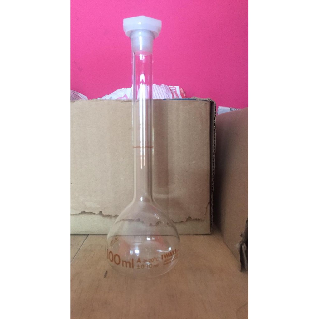 volumetric flask iwaki pyrex 100 ml / labu ukur produk original
