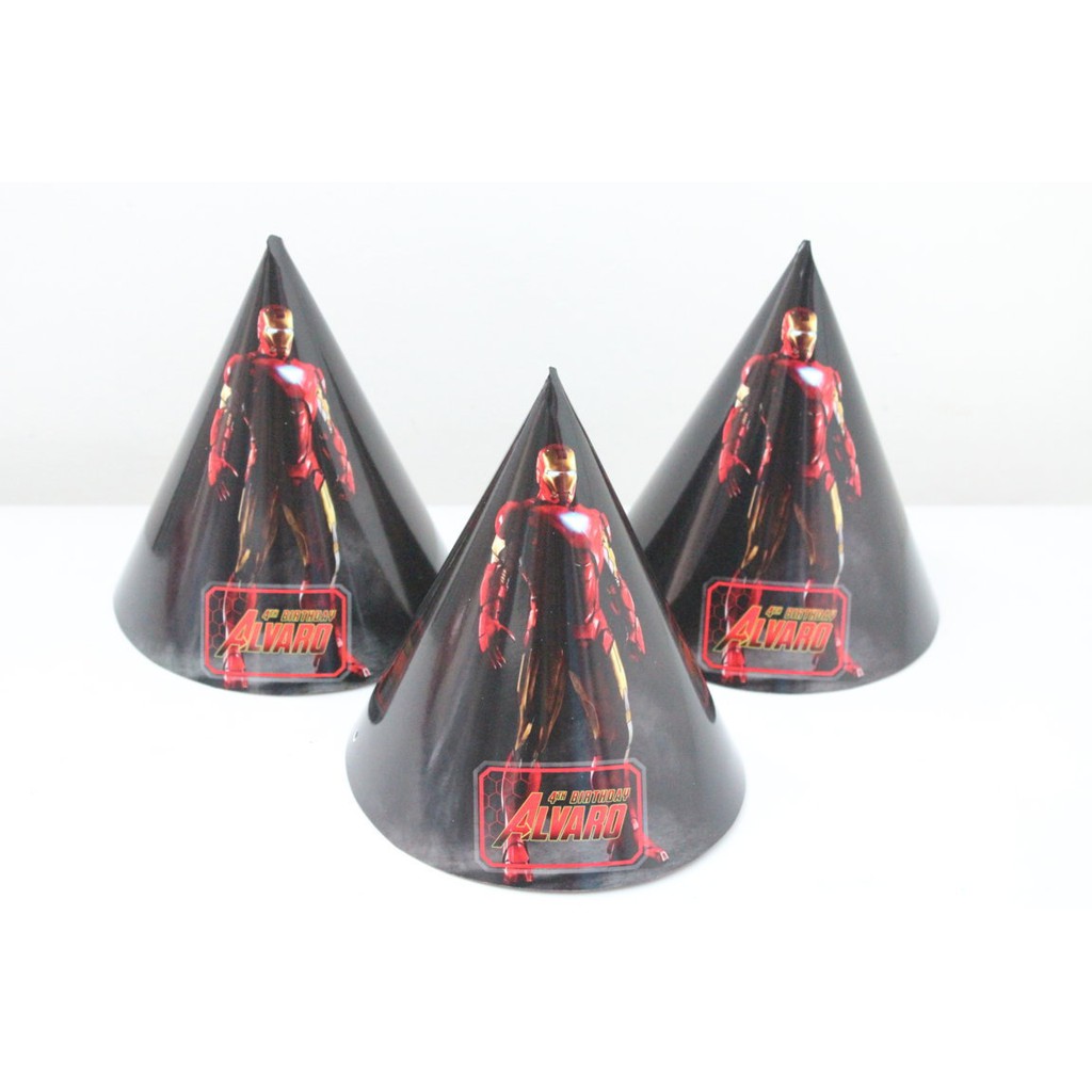Topi ulang Tahun Iron man / Topi ultah iron man / topi kerucut ironman custom nama