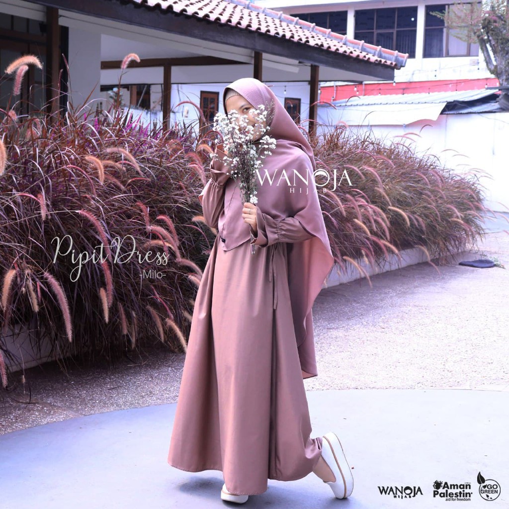Gamis Syari Dress Muslimah Katun Toyobo Polos Serut Tali Pinggang PIPIT ORIGINAL BY WANOJA HIJAB