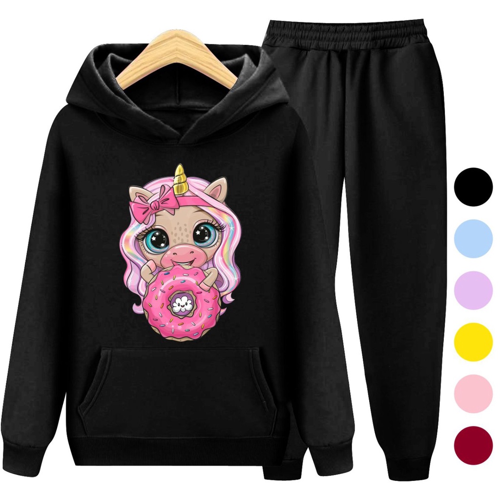 Setelan Sweater Hoodie DONAT GIRL / Set Sweater Anak - Remaja - Dewasa Size S, M , XL , XXL