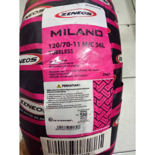 Ban Zeneos 120/70-11 Milano Tubeless( Ban Vespa,  LX, LXV s/150, Piaggio Zip, Ban Kymco, Scooter)