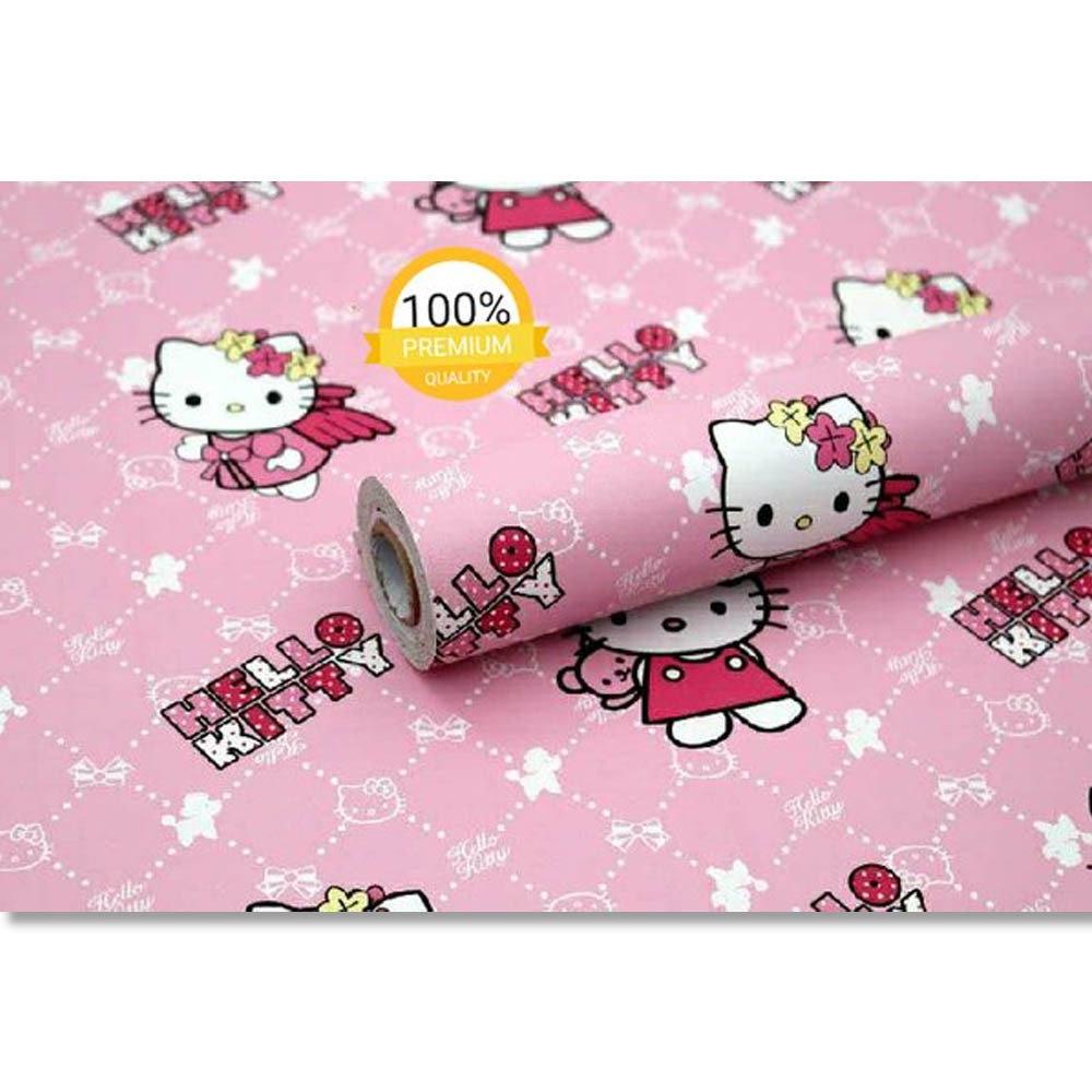 (COD) Gudang Wallpaper Sticker  Dinding kamar Anti Air Murah Dan Terbaik Motif Hello Kitty Pita Bahan PVC Premium (SUDAH ADA LEM)