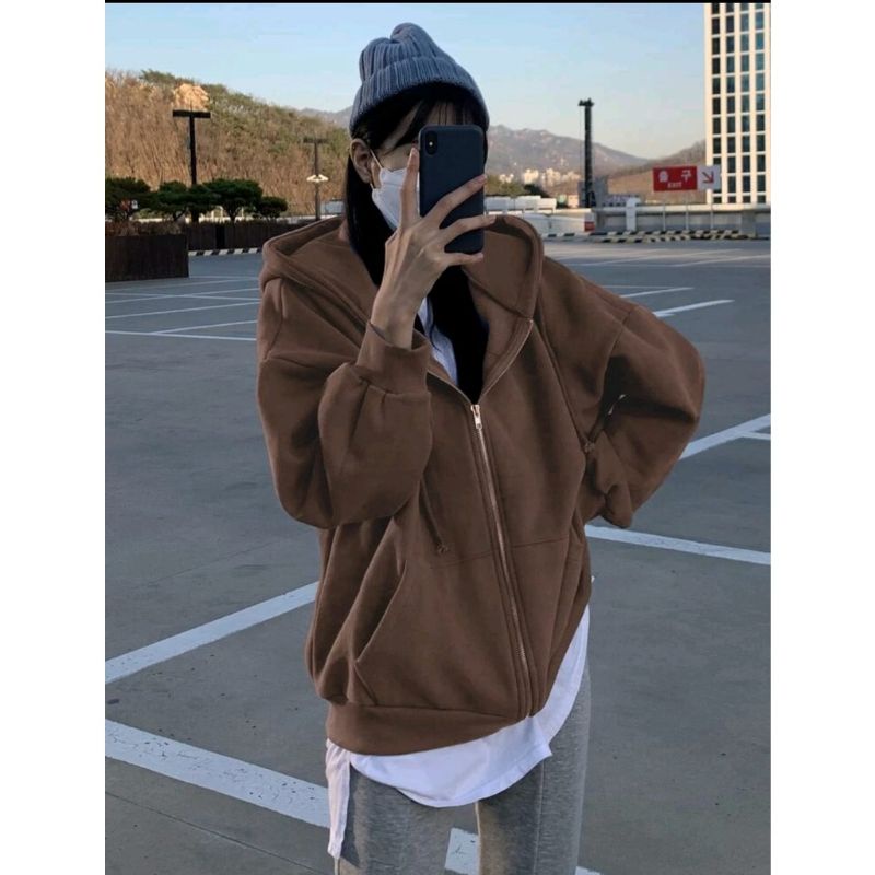 (Imn) XXL Sweater Hoodie Jaket Zipper Polos Wanita Oversize | Hoodie Polos Jaket jumbo Wanita korean Style | Hoodie jaket Premium Distro Image 6