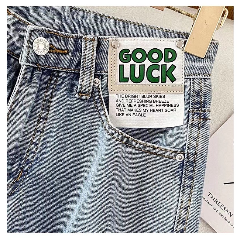 ✅COD New Biru muda kulot longgar high waist celana jeans panjang wanita（GOOD LUCK）