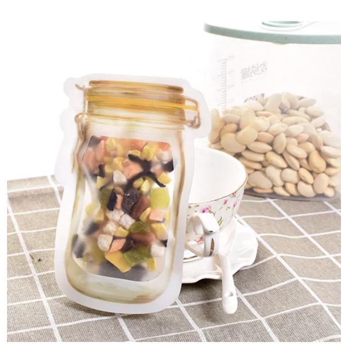 【GOGOMART】Mason Jar Kantong Plastik Klip / Toples Makanan Snack Bumbu Zipper Hemat Tempat