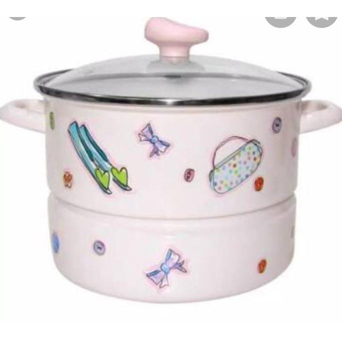 steamer kukusan panci pancaguna tutup kaca Enamel Chefina