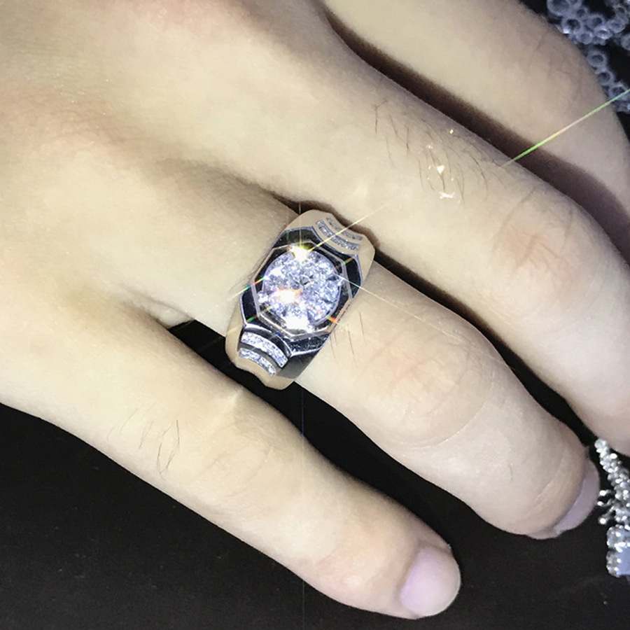 Cincin Kristal Berlian Platinum Bahan S925 Silver Titanium Steel Untuk Pria Dan Wanita