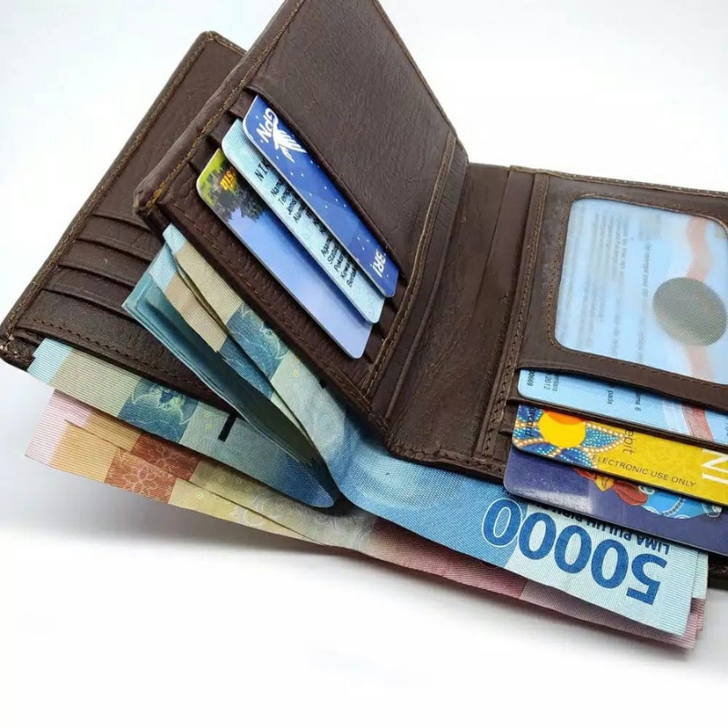 Dompet Kulit Asli Pria 3/4 3 Ruang uang kertas 15 Slot Kartu Anti Api / Dompet Lipat Kulit Asli ppp
