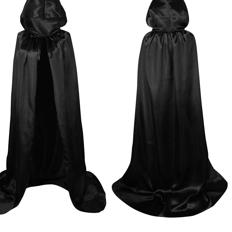 [A0M] Kostum Jubah Jubah Polos HItam PLUS HOODIE panjang 125cm AV2B