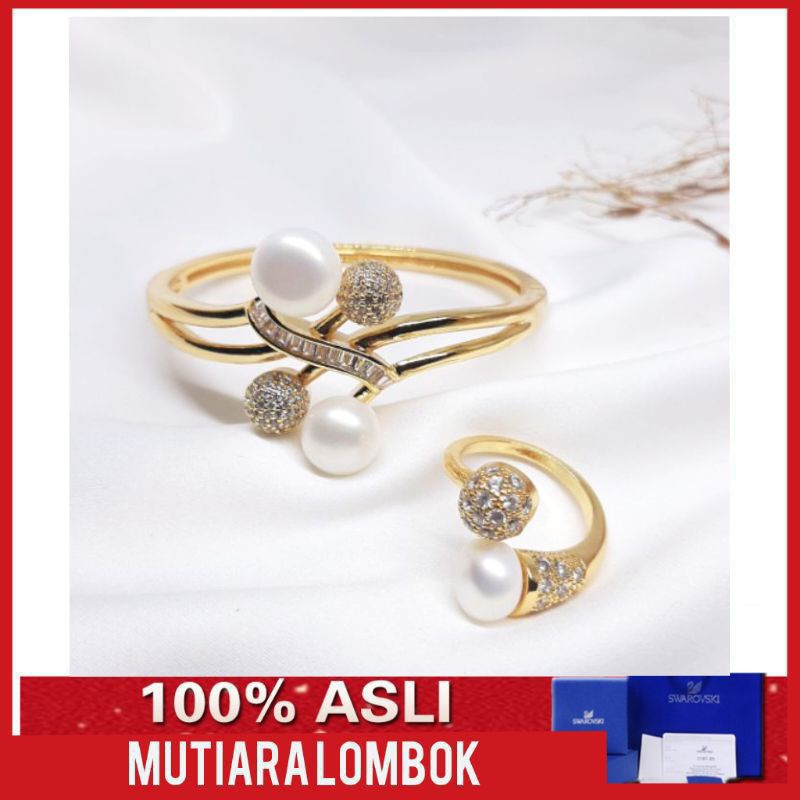 set perhiasan gelang cincin mutiara lombok asli mutiara air tawar mutiara lombok jewellery pearl