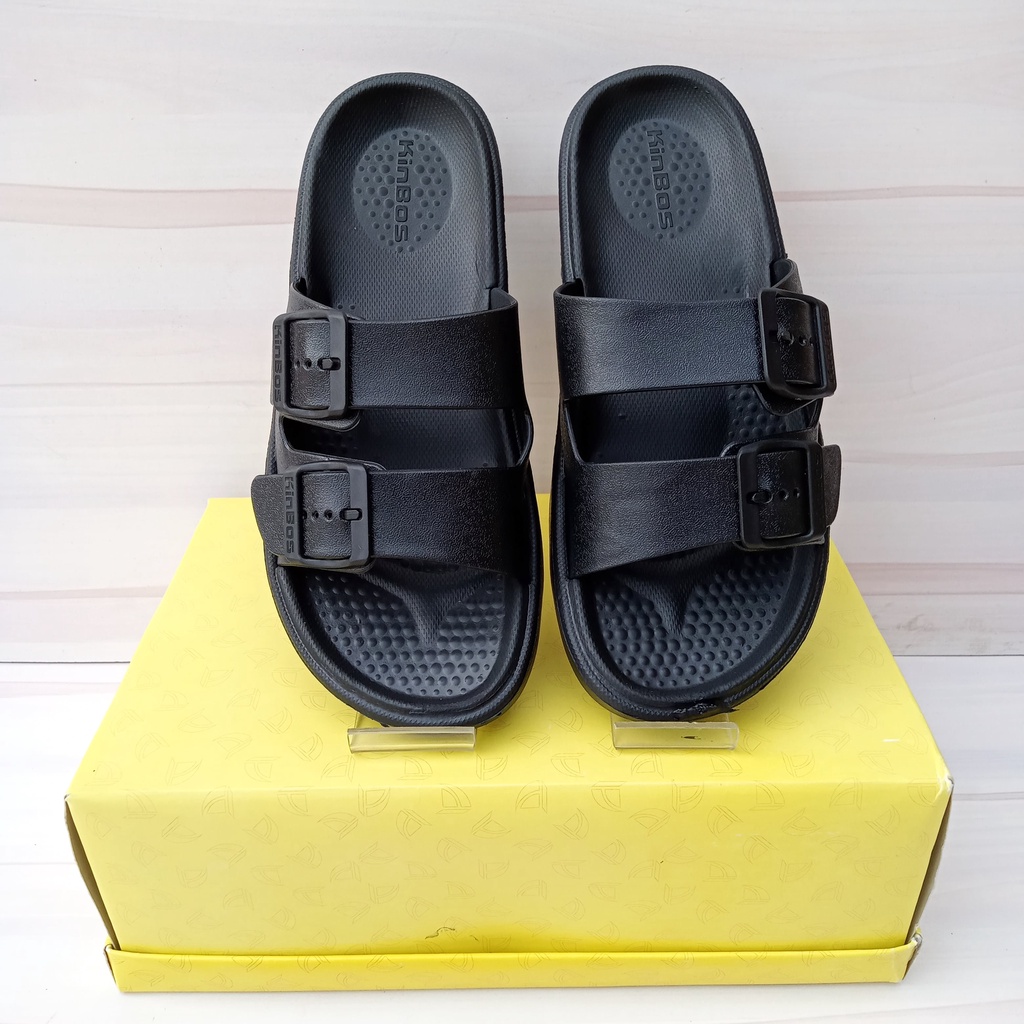 sandal karet pria tali strip dua puyuh merek kinbos asli original lentur awet tahan lama sandal kinb
