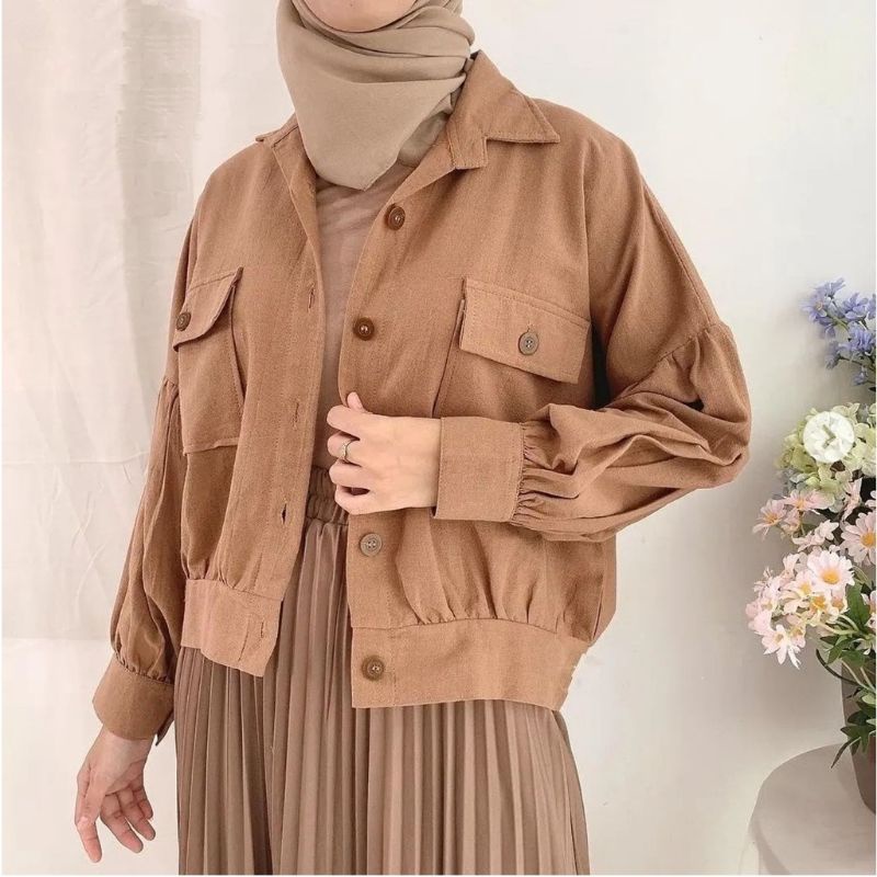 jaket wanita terbaru bahan linen Ld 120