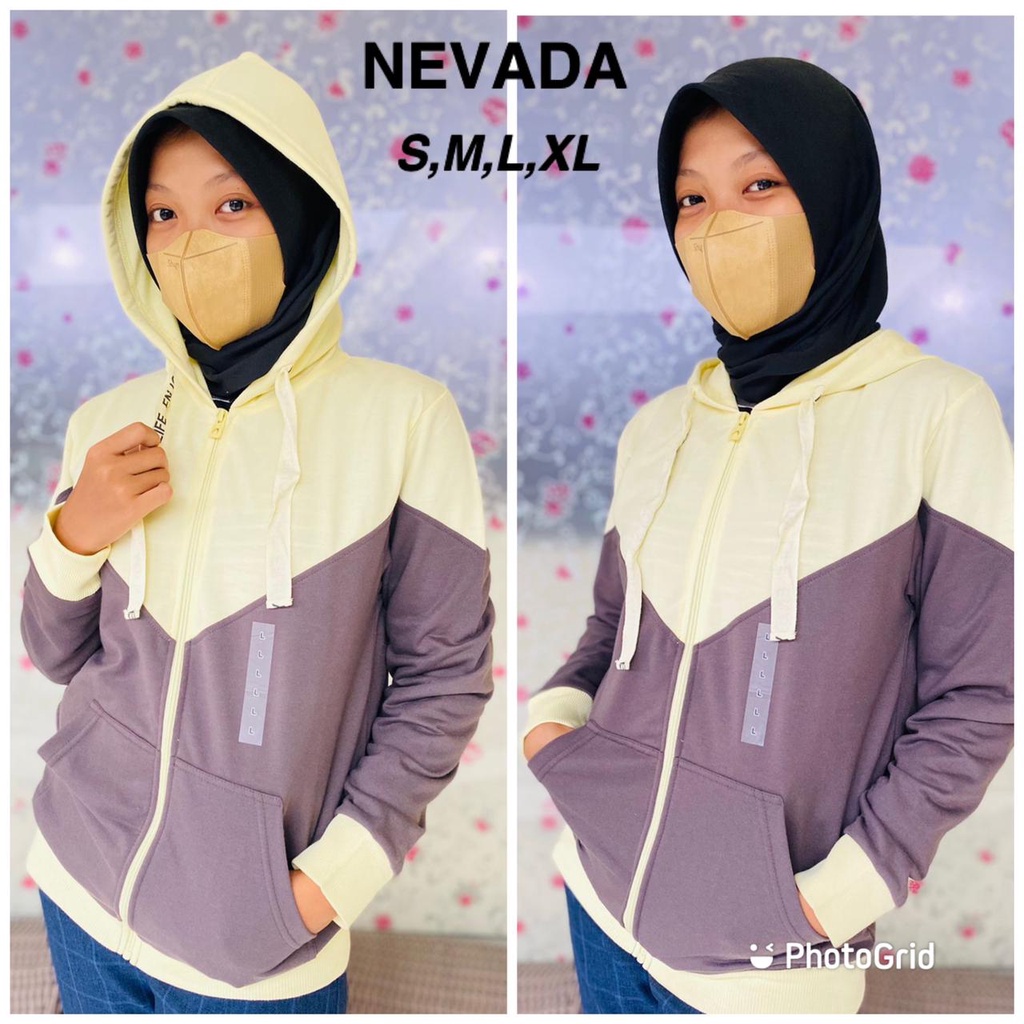 jaket nevada cewe abu cream