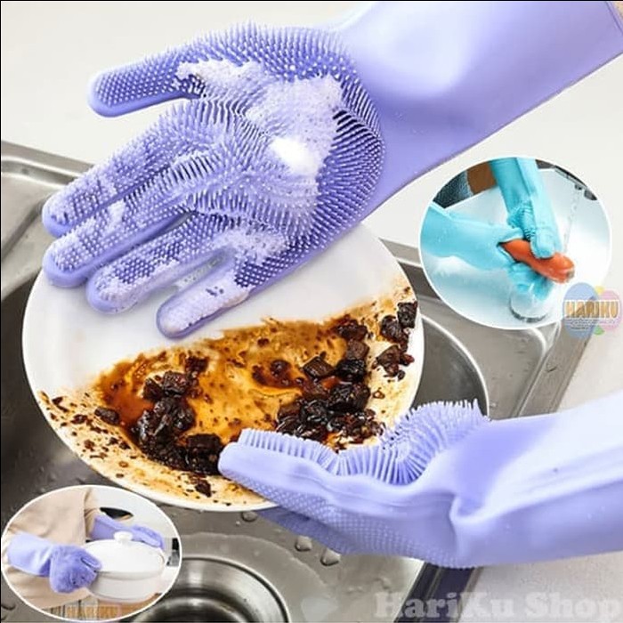 Sarung Tangan Silikon Gloves Multifungsi Serbaguna Spons Cuci Piring Scrub