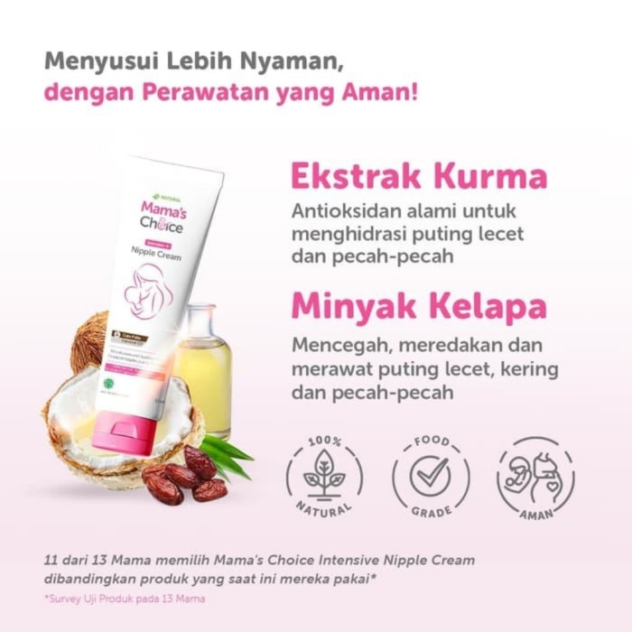 Cream Puting Lecet Ibu Menyusui MAMA'S CHOICE 15mL Intensive Nipple Cream krim Lecet Pecah kering Mamas Kurma Minyak Kelapa