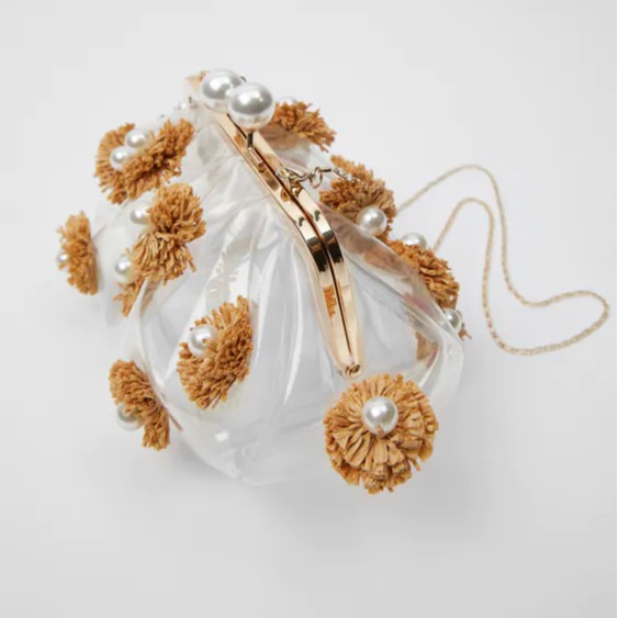 ZARA VINYL CROSSBODY BAG WITH FAUX PEARLS 01314