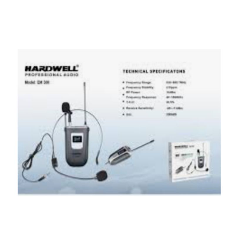 Mic wireless Hardwell EM 300, 1 trasmiter 1 mic clipon + 1 mic headset, garansi hardwell