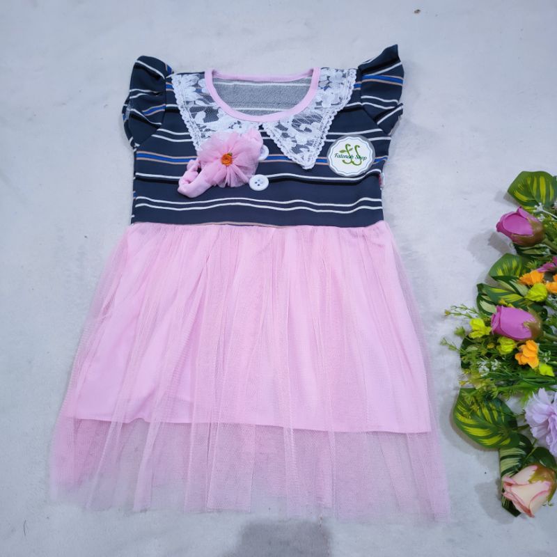 Dress Anak 2 3 Tahun cewek perempuan Dress lucu Free Bando (Dress Bando Strit)