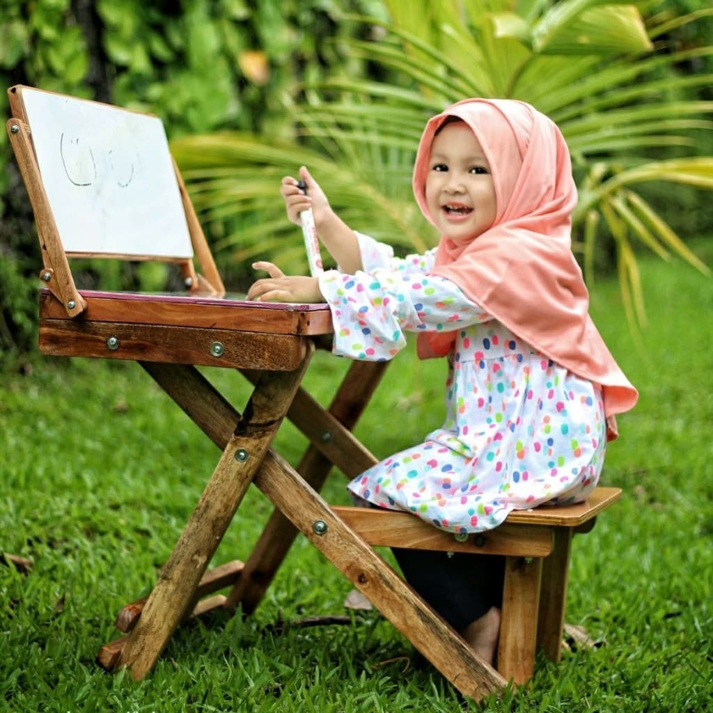 Meja Belajar Lipat Anak + Bangku / Meja Kayu / Meja Laptop / Meja anak