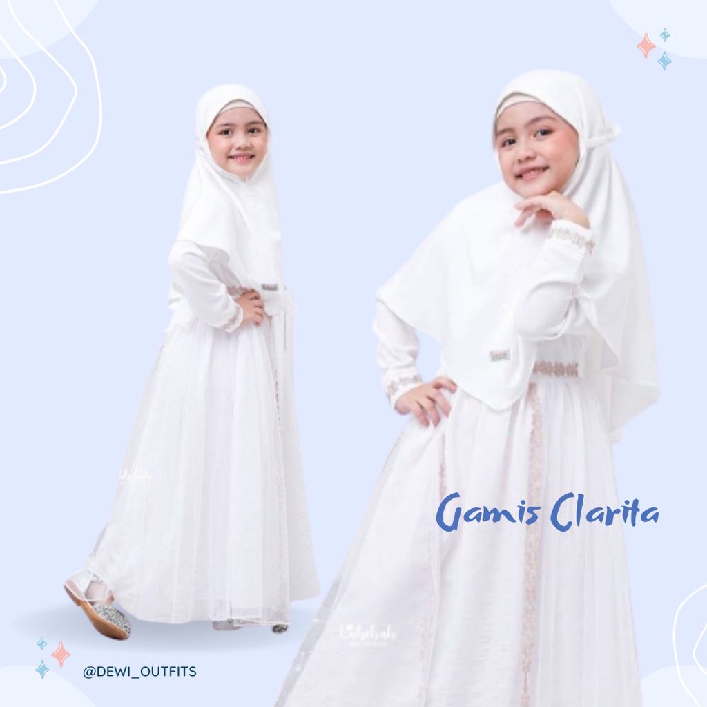 Gamis Putih Anak Clarita Size M L XL XXL 3XL Baju Muslim Gaun Pesta Dress Anak Tanggung Gamis Anak P