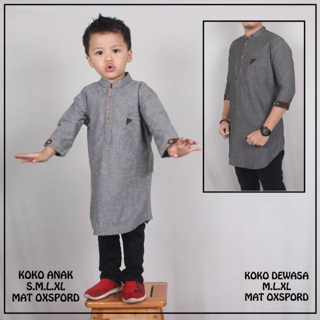 Baju Koko Couple Abu Anak dan Ayah Baju Muslim Bayi Koko Turki Abbiya Merah