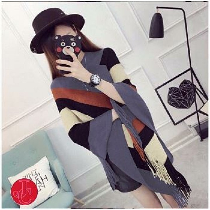 Baju Atasan Wanita Poncho Block Abu Tafj.20