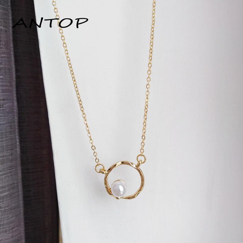 1 Pcs Korea Kalung Mutiara Titanium Pria Kalung Wanita Antikarat Bulat Necklace ANTOP