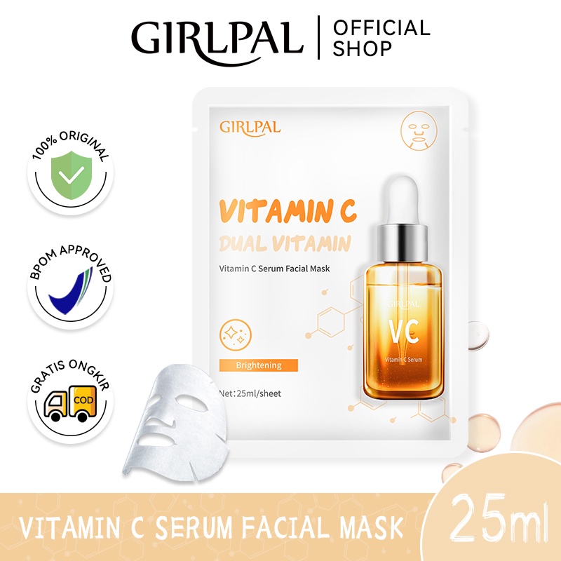 GIRLPAL Vitamin C Serum Face Sheet Mask Brightening / Masker Wajah Facial Skincare