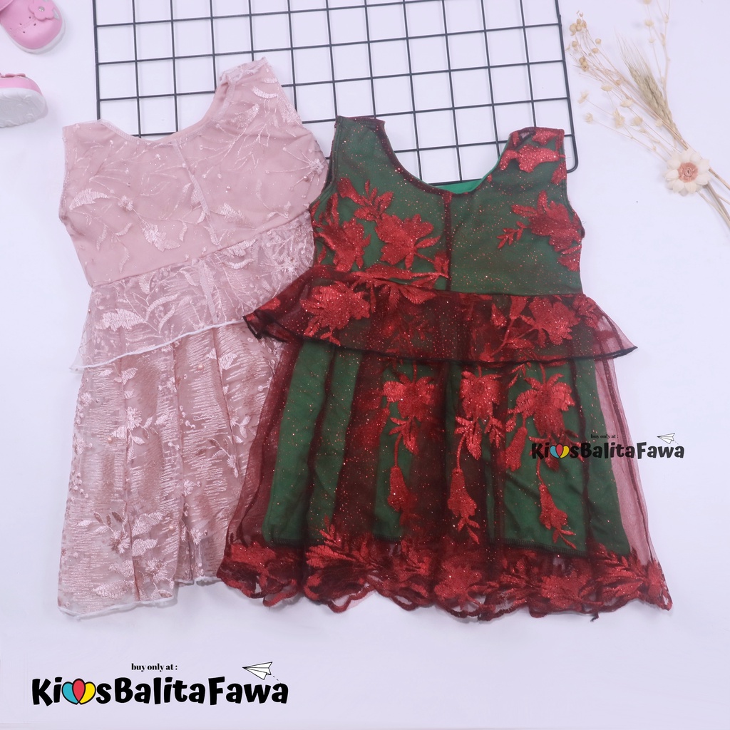 Dress Inara uk 3-4 Tahun / Dres Brukat Anak Perempuan Kondangan Baju Kensi Premium Gaun Pesta