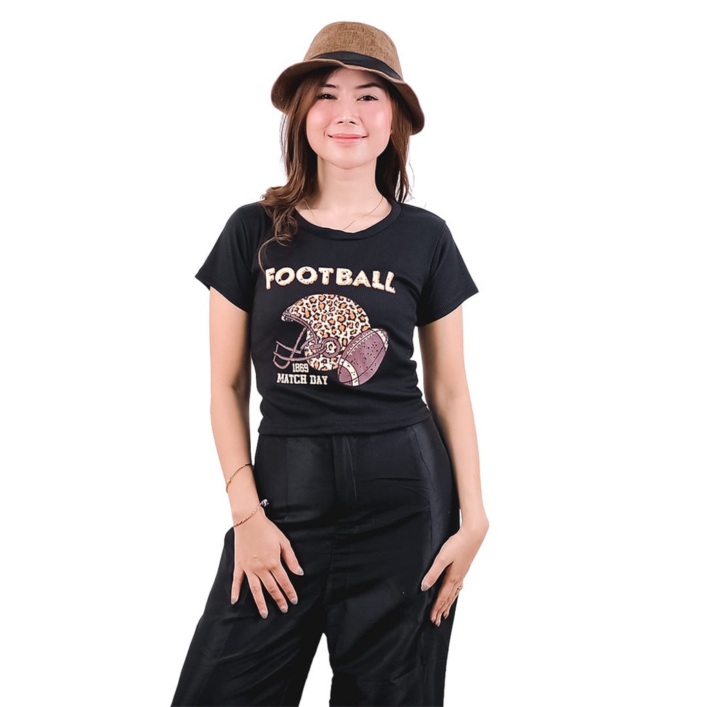 BEFAST - ZEC OOTD Wanita Kaos Crop ADTHA / Football Crop Top RIB / Pakaian kaos Crop / Tshirt Kaos Santai Perempuan / Kaos Crop Kekinian Remaja Wanita / Tshirt Lengan Pendek / Kaos Santai Wanita / Termurah / Tshirt Motif