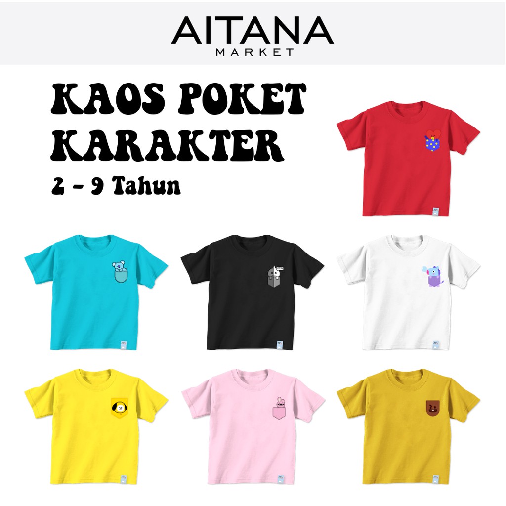  Baju  kaos  Pocket Karakter Untuk Anak dan Remaja Bahan 