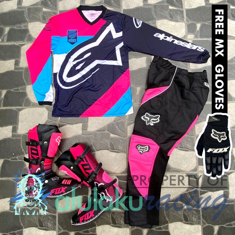 Jersey, Celana, Sarung Tangan &amp; Sepatu Fullprint with Protectors Fullset MX Trail Motocross - Paket Bundling ASCTFG051202-F41