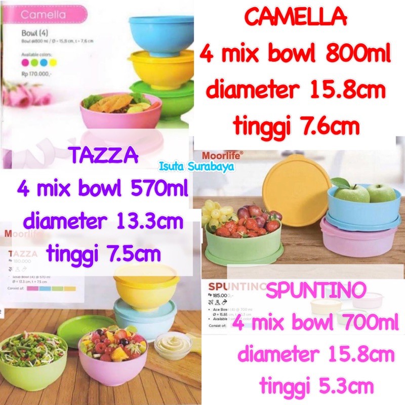 Moorlife Camella Spuntino Tazza Set 4 Pastel Colorful bowl Mangkok lebaran kotak makan kue jajan eco