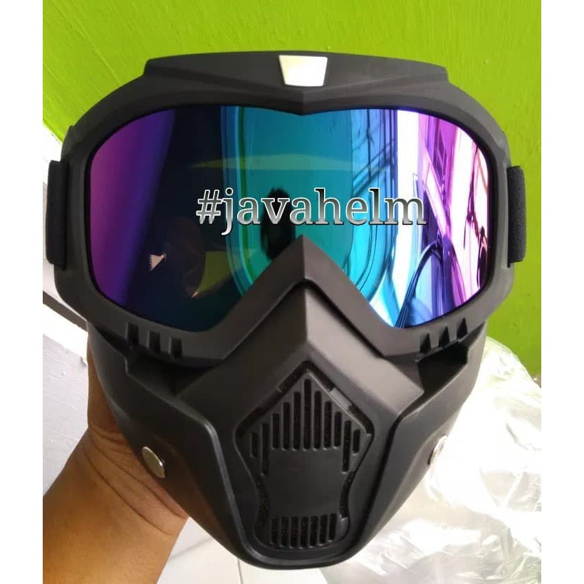 Google Goggles Mask Masker Kacamata Blue Biru Helm Bogo Retro Cargloss kaca113