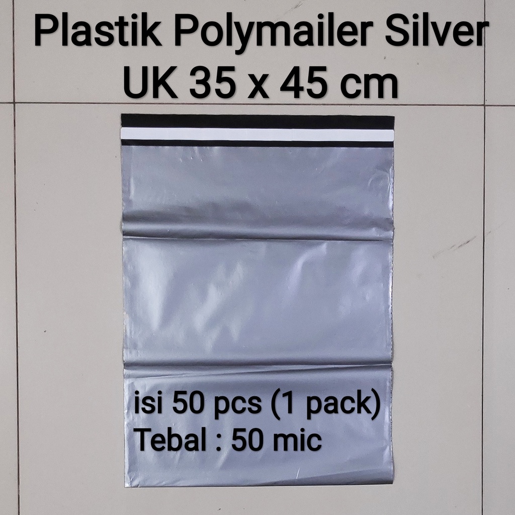 Polymailer uk 35x45 (50pcs) Plastik Packing Lem Silver, Plastik Lem