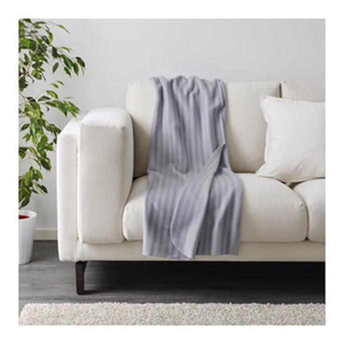 Ikea Vitmossa Blanket Selimut Grey Throw Abu Garis Bahan Fleece Lembut