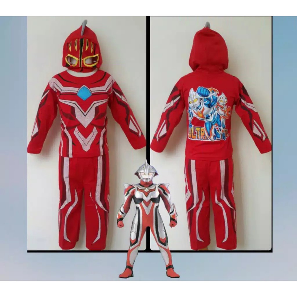 Kostum Anak Laki Laki Ultraman Baju Karakter Topeng Setelan Celana Panjang