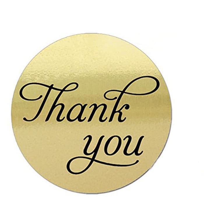 Paper Tags - 1&quot; Gold Foil Round Calligraphy &quot;Thank You&quot; Sticker (10 pcs)