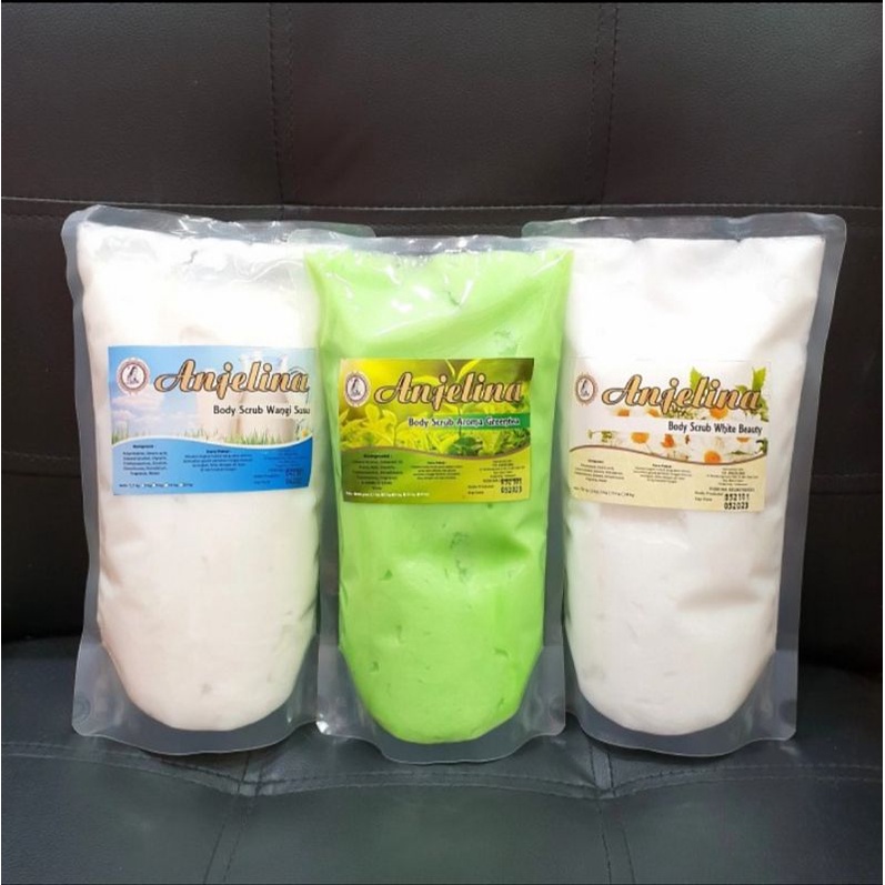 Anjelina Body Scrub 1kilo Refill Susu/Green Tea/White Beauty/Lulur Mandi - Green Tea