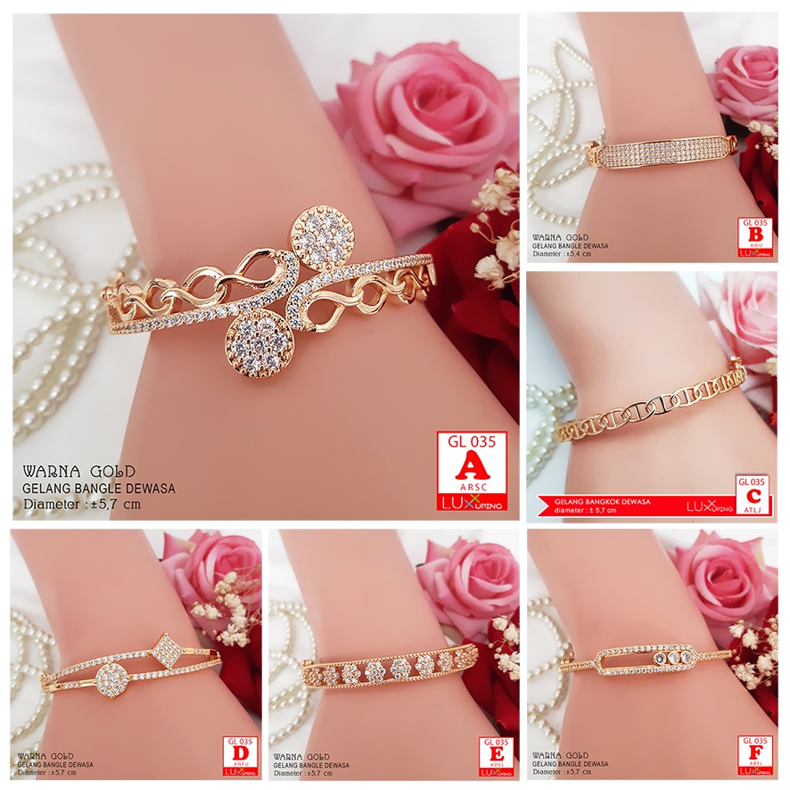 GL 035 Gelang Bangle Dewasa Permata Zirkon Laris Perhiasan Lapis Emas Imitasi Gelang Bangkok Yaxiya Xuping Set Murah Luxx Xuping