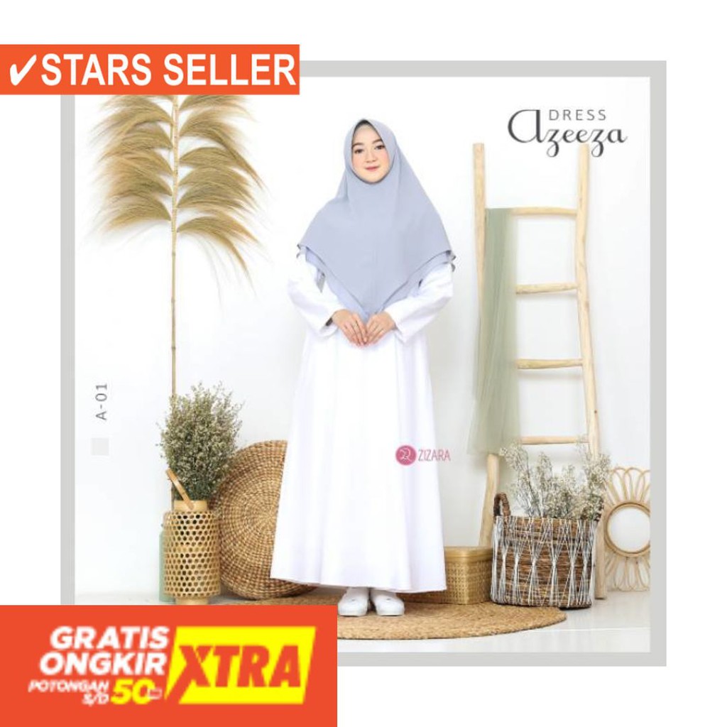 BUSANA MUSLIM PEREMPUAN FASHIONABLE CEWEK CANTIK / GAMIS UMROH SERIES TOYOBO WHITE AZEEZA BY ZIZARA