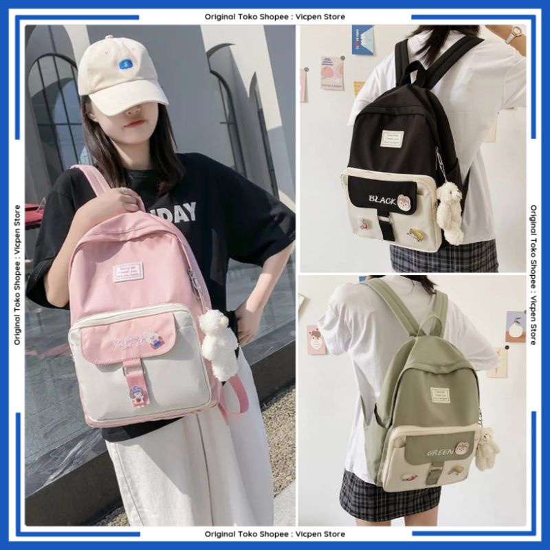Tas Ransel Sekolah Wanita Korea Anti Air Backpack Wanita Kanvas Style Kuliah Resleting