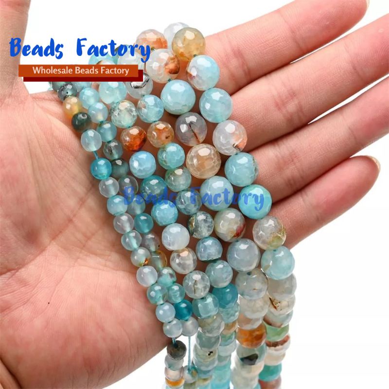 Batu alam Bulat Aquamarine watermelon ite ite Agate Kuarsa Alami Manik Manik Membuat Gelang