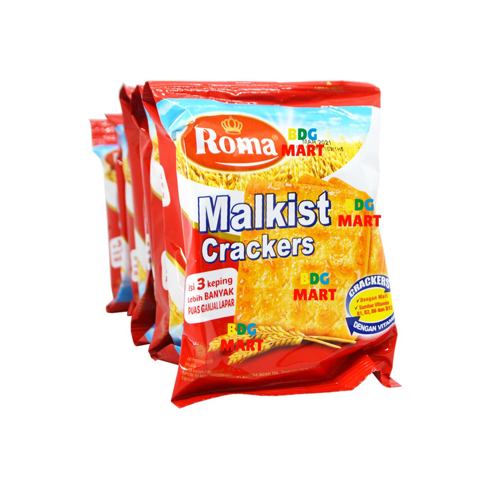 RENCENG Roma Malkist Crackers Biskuit Renyah Dengan Taburan Gula Manis Isi 3 Keping - 10pcs x 27gr